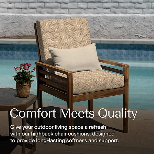 Honeycomb Outdoor Highback, 21 x 42, Courtyard Geo Almond Chair Cushion for Patio Furniture