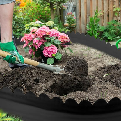 6 Inch Tall 33 ft Length No Dig Landscape Plastic Edging Kit with Hammer Spikes Plastic Garden Flower Bed Edging Landscape Edging Border for Gardens Border Lawn Grass Yard (Black,Wave)