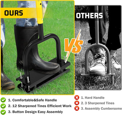 Lawn Aerator Tool, Lawn Aerator with 12 Spikes, Automatic Leaf and Dirt Cleaning with Spring-Loaded Design, Metal Manual Aerator for Loosening Soil Aerating Patio, Yard, Garden