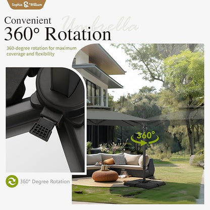 Sophia & William Cantilever Patio Umbrella 10ft, Offset Large Square Outdoor Umbrellas with 360-degree Rotation, Heavy Duty Windproof for Garden Pool Backyard, Grey with Base