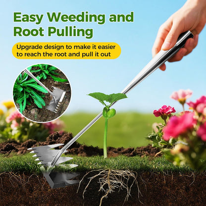 2025 Upgraded Weed Puller Tool,Portable Garden Weed Rake Uprooting Weeding Tool with Handle,6 Tooth Manganese Steel Manual Weeder Remover Tool for Gardening Backyard Farm Planting & Weeding