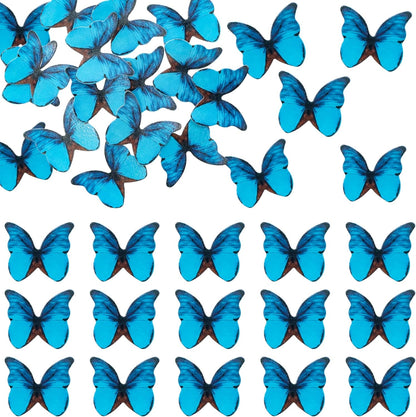 Ephlyn 48Pcs Edible Butterfly Cupcake Toppers 3D Cute Butterfly Cake Picks for Baby Shower Bridal Shower Boys Girls Birthday Party Cake Decorations Supplies Blue