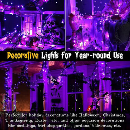 Techip Halloween Lights Purple String Lights Mini Lights Indoor Outdoor 300 LED Outdoor Party Decorations 108FT Waterproof Connectable Twinkle Fairy String Lights for Wedding Garden Tree