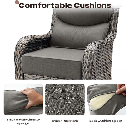 6 Piece Outdoor Patio Swivel Rocker Chairs, Waterproof Wicker, High Back, Deep Seating, Wide Armrest, Upgraded 6 inch Thick Cushions, Side Table, Ideal for Deck Porch Yard, Mixed Grey/Grey