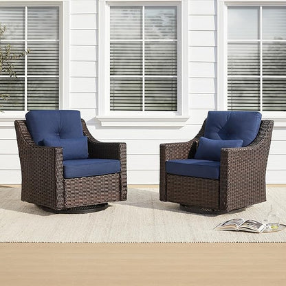 CHITA 2 Pieces Patio Wicker Chairs, 360° Rocking Swivels Outdoor Rattan Chair with Thickened Cushions for Backyard, Poolside, Garden or Porch