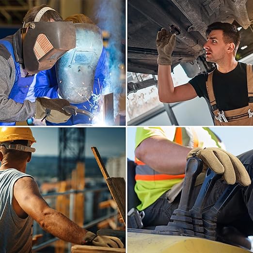 Leather Work Gloves for Men Women with Cotton Lining, Thorn Proof Gardening Gloves for TIG/MIG Welding, Construction (coffee, Small)