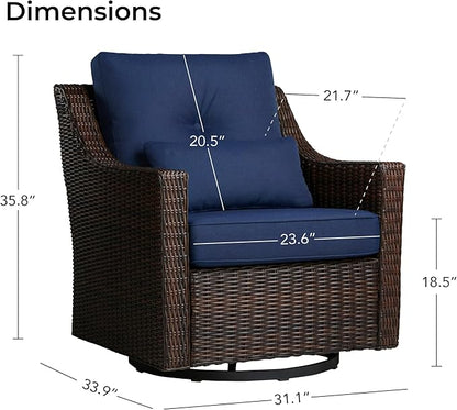 CHITA 2 Pieces Patio Wicker Chairs, 360° Rocking Swivels Outdoor Rattan Chair with Thickened Cushions for Backyard, Poolside, Garden or Porch