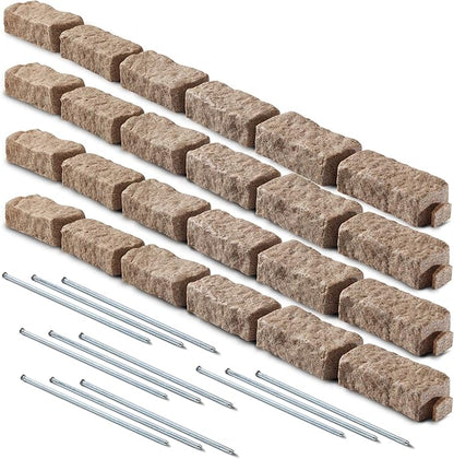 Beuta Landscape Edging | Garden Edging Border | Faux Stone Bricks for Lawn edging, Flower beds, Pathways & Yard Edging– 4 Packs | Each Section Has 6 Bricks 48"L x 4"W x 2.25"H | 12 Spikes |Sandstone