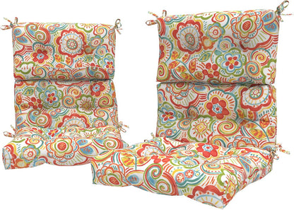 LVTXIII Outdoor Seat/Back Chair Cushion Patio Tufted High Back Cushion, Seasonal Replacement Rocking Chair Cushion with Ties (22” W x 20D”, Set of 2, Flower Red)