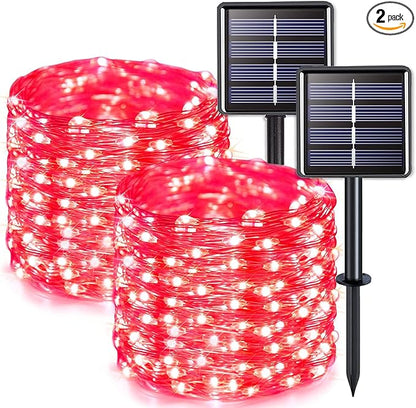 JMEXSUSS 2 Pack Red Solar Lights Outdoor Waterproof, Each 33FT 100 LED Red Halloween Lights, Solar Fairy String Light for Outside Tree Party Patio Christmas Halloween Decorations