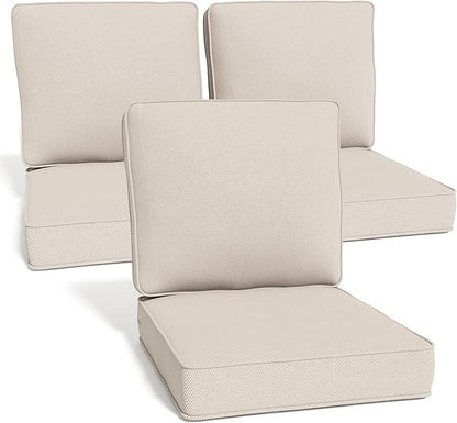 Outdoor Chair Cushions 23" x 24" x 4", Patio Deep Seat Replacement Cushions Set with Zippered Removable Cover, Weather-Resistant Olefin Fabric for Garden Chair Sofa Couch, Set of 3, Beige