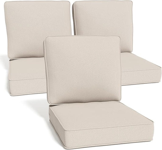 Outdoor Chair Cushions 23" x 24" x 4", Patio Deep Seat Replacement Cushions Set with Zippered Removable Cover, Weather-Resistant Olefin Fabric for Garden Chair Sofa Couch, Set of 3, Beige