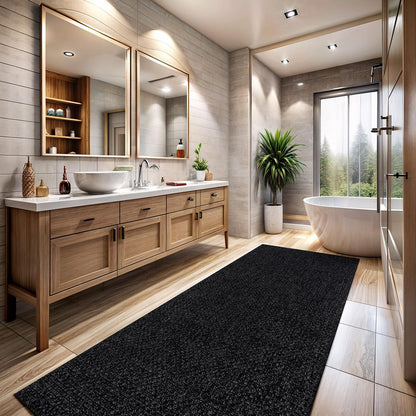 CAMILSON Indoor and Outdoor Runner Rug Dark Gray Black Solid Boho Woven Design Easy-Cleaning Non Shedding Farmhouse Living Room Bedroom Garden Patio and Kitchen Washable Outside Carpet Alfombras (2x7)