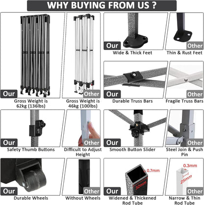 COBIZI 10x30 Pop Up Canopy Without Sidewall,Heavy Duty Canopy UPF 50+ All Season Wind Waterproof Commercial Outdoor Wedding Party Tents for Parties Gazebo with Roller Bag(10 x 30 ft White)