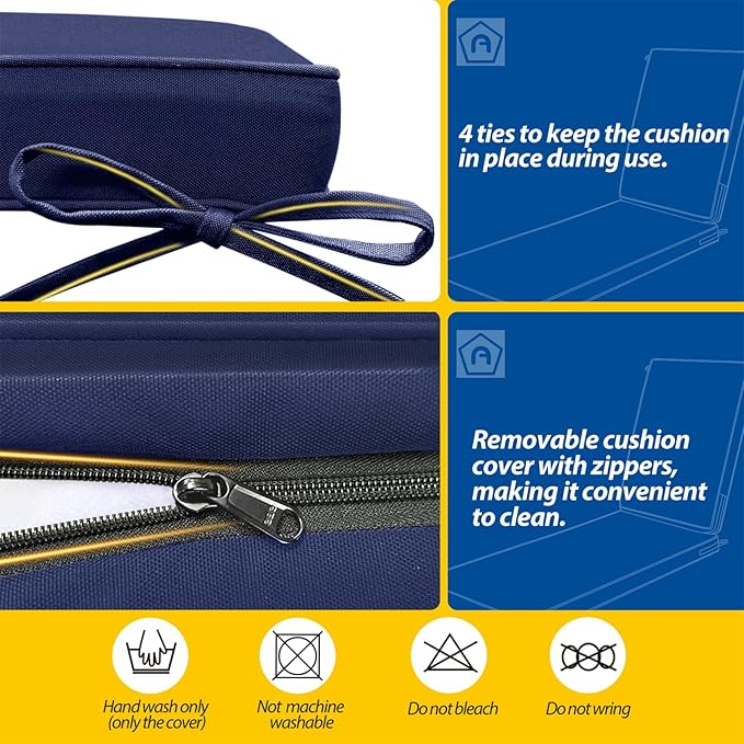 AAAAAcessories Outdoor Chaise Lounge Cushions, Waterproof, Fade-Resistant Patio Furniture Replacement Cushions, 74" x 23" x 3", Navy Blue