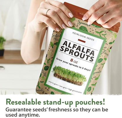 HOME GROWN Alfalfa Sprouting Seeds - Non-GMO USA-Sourced Heirloom Bulk Sprout Seed for Microgreens - Premium Organic Alfalfa Seeds for Sprouting - Indoor Growing Kit - 8 OZ