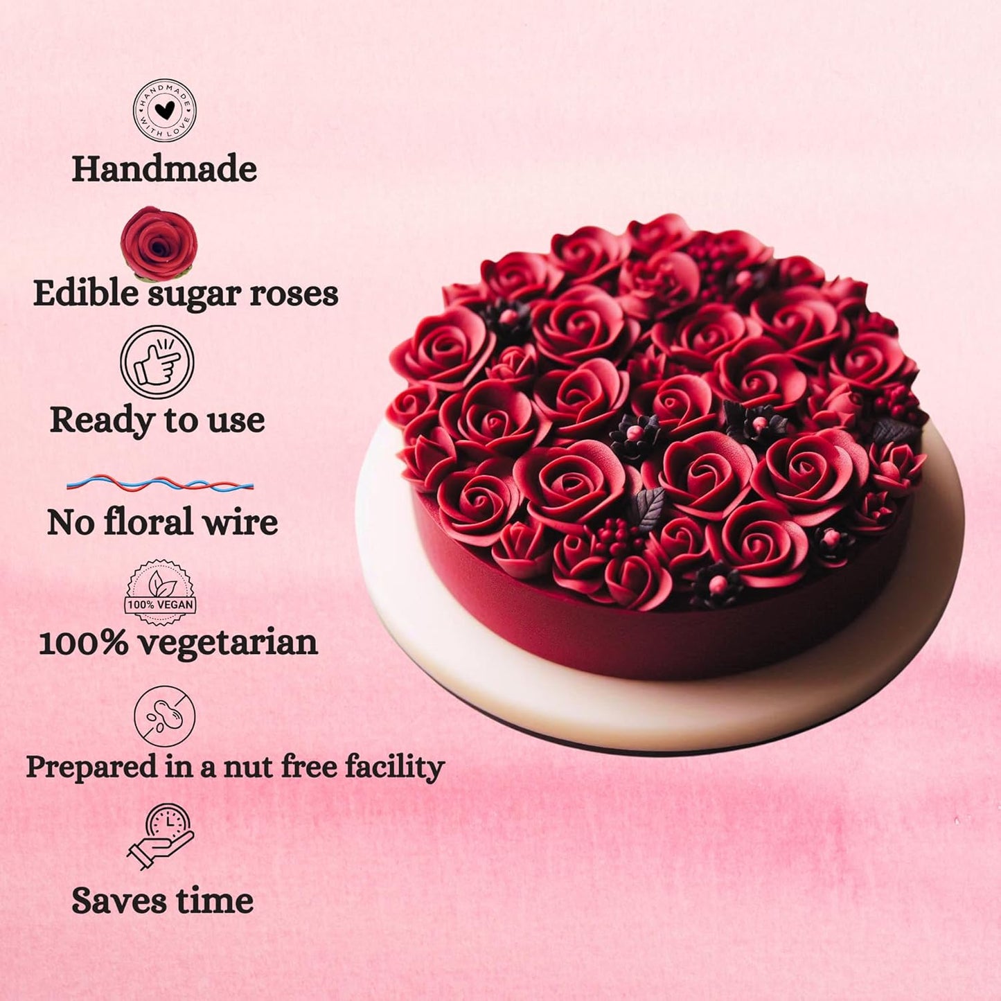 Confect Edible Flower | Edible Flower for cake decorations | Edible Flower Cupcake Toppers | | Cupcakes & Doughnut Edible Toppers | Viva Magenta Sugar Flower-Vegan, Gluten-Free, Soy-Free, Dairy-Free, Palm Oil-Free -Pack of 12