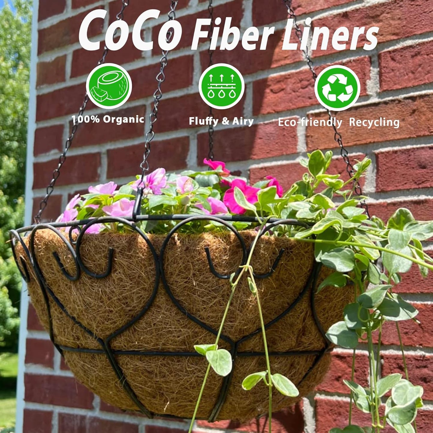 4 Pcs of 18-Inch Hanging Basket Coco Liners Replacement - Natural Round Coconut Fiber Planter Basket Liners for Hanging Basket Flowers