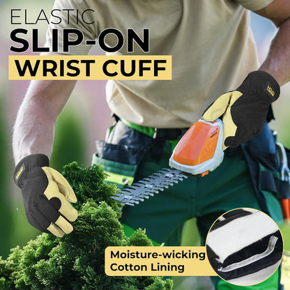 HANDLANDY Leather Work Gloves for Men & Women, Reinforced Durable Garden Gloves, Cowhide Working Glove for Gardening