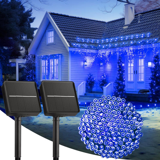 2-Pack 400LED 170FT Total Solar Outdoor Lights IP65 Waterproof Solar Powered Lights with 8 Lighting Modes for Party Garden Yard Home Holiday Tree Decoration Lighting,Blue