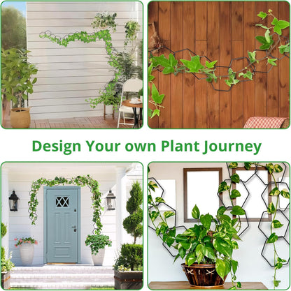 24 Pcs Chain Trellis for Climbing Plants, 120 Inch Long Metal Plant Trellis Indoor Outdoor, Garden Wall Vine Support Trellis, Plant Accessories for Ivy, Peonies, Hexagonal Design Black