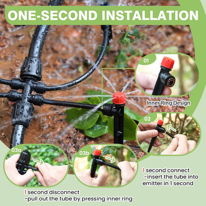 240FT Drip Irrigation System Kit New Quick-Connect, Automatic Garden Watering Misting System for Greenhouse, Yard, Lawn, Plant with 1/2 inch Hose 1/4 inch Distribution Tubing and Accessories