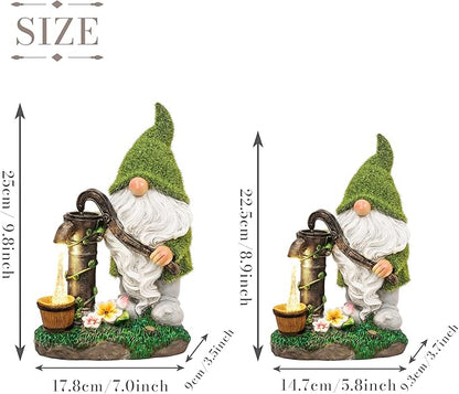 TERESA'S COLLECTIONS Resin Garden Gnomes Decor with Solar Lights, Fathers Gifts, Green Outdoor Decorations for Porch Patio, Gifts for Dad and Mom，Outdoor Garden Decor Ornaments for Outside, 10"