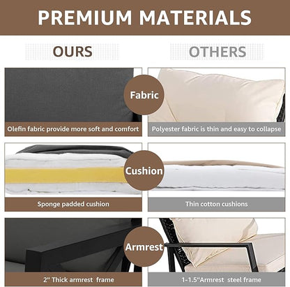 NATURAL EXPRESSIONS Patio Rocking Bistro Set, 3 Piece Outdoor Conversation Furniture Set with 2 Rockers and 1 Metal Coffee Table with Thick Cushions,2 Pack Patio Chair Covers Included