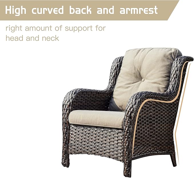 Rilyson Outdoor Wicker Patio Chairs Set of 2: Rattan Dining and Porch Chairs with High Back and Deep Seating (Brown/Grey)