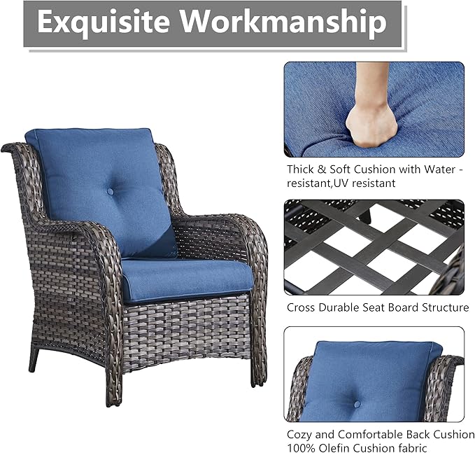 Rilyson Wicker Patio Furniture Set - 4 Piece Rattan Outdoor Sectional Conversation Sets with 2 Chairs and 2 Ottomans for Porch Deck Garden(Mixed Grey/Blue)