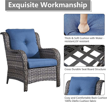 Rilyson Wicker Patio Furniture Set - 4 Piece Rattan Outdoor Sectional Conversation Sets with 2 Chairs and 2 Ottomans for Porch Deck Garden(Mixed Grey/Blue)