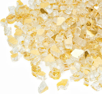 Mr. Fireglass 10 Pounds Fire Glass - 1/4 Inch High Luster Reflective Tempered Glass Rocks for Fireplace Fire Pit Table and Landscaping, Gold