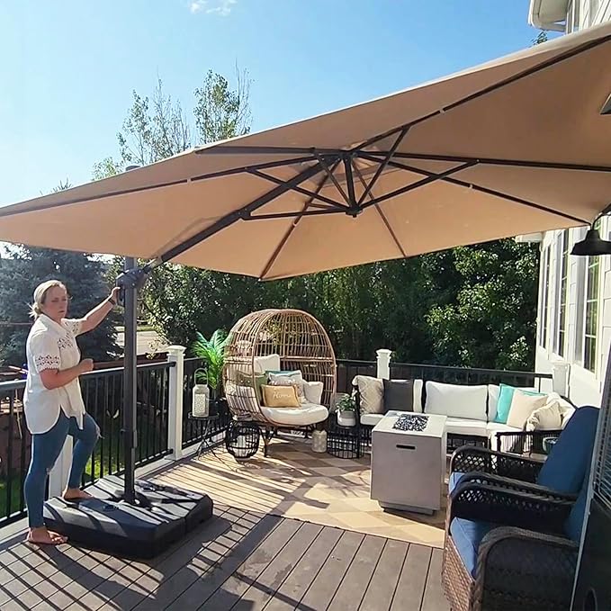 PURPLE LEAF 9' X 11.5' Rectangle Patio Umbrella Outdoor Large Aluminum Cantilever Umbrella with 3-Year Fade Resistance Recycled Fabric and 360-degree Rotation for Deck Pool Garden, Sand Dune