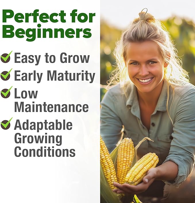 HOME GROWN 𝗨𝗦𝗔 𝗣𝗥𝗘𝗠𝗜𝗨𝗠 Golden Bantam Corn 1 Pack 100 𝗡𝗢𝗡-𝗚𝗠𝗢 Heirloom Vegetable Seeds Grow Sweet Corn Outdoors Easy for Beginners & Great for Home Gardeners High Germination (Zea mays)