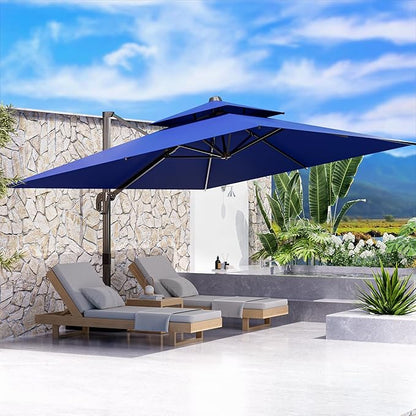 10' X 13' Outdoor Patio Umbrella Large Rectangle Cantilever Umbrella Heavy Duty 360°Rotation Offset Umbrella for Garden Deck Pool Patio,Navy Blue