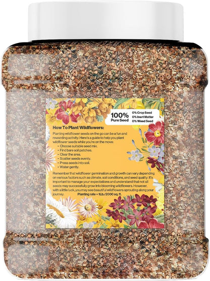 Wildflower Seed Mix 1LB Tub - Save The Bees Seed Mix, by GevaGrow | Bulk 300,000+ Seeds | Pollinator & Bee Attracting Flower Seeds Bulk for Planting in Pots & Outdoor Gardens | 1 Pound Tub