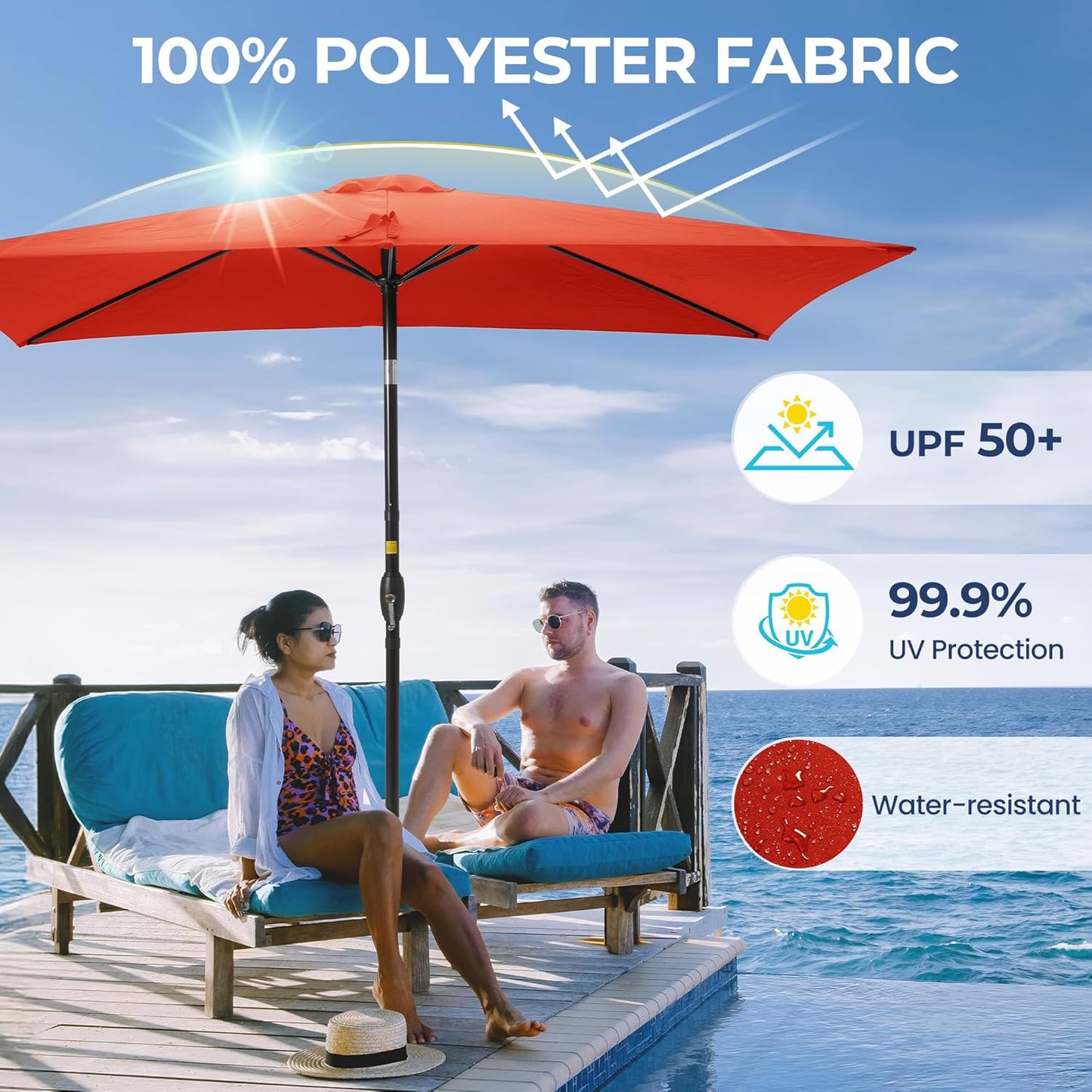 SUNVIVI OUTDOOR Patio Umbrella, 6.5' x 10' Rectangular Patio Umbrella, Metal Pole Square Outdoor Umbrella with Crank and Push Button Tilt, 6 Steel Ribs, Polyester Canopy