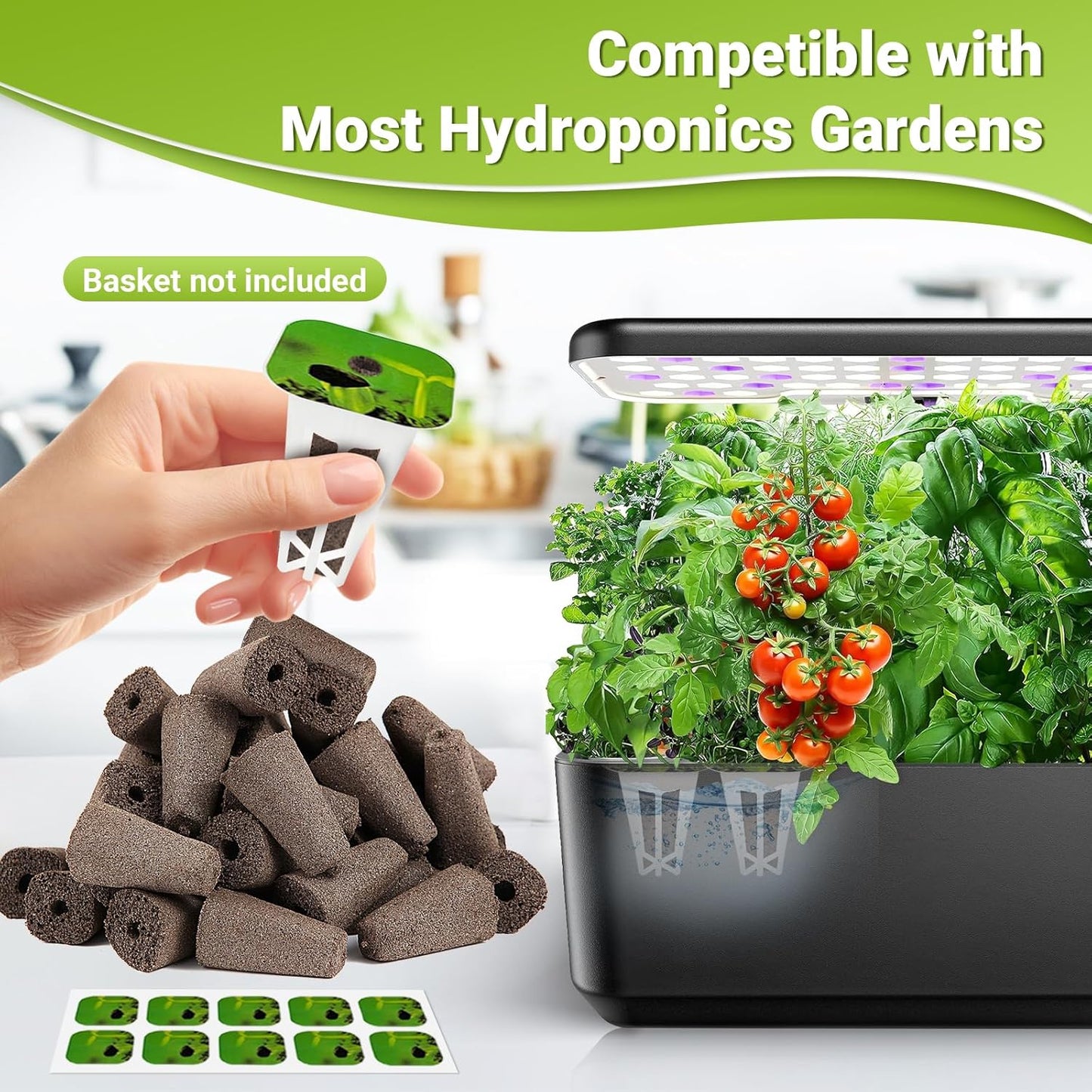 50 Pack Square Seed Starter Pods for Indoor Hydroponics Growing System, 50pcs Squared Grow Sponges with 10 Square Pods Labels, Supplies Replacement Compatible with IDOO, QYO, LYKO