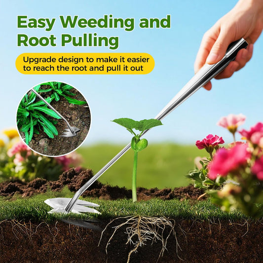2025 Upgraded Weed Puller Tool,Portable Garden Weed Rake Uprooting Weeding Tool with Handle,4 Tooth Manganese Steel Manual Weeder Remover Tool for Gardening Backyard Farm Planting & Weeding