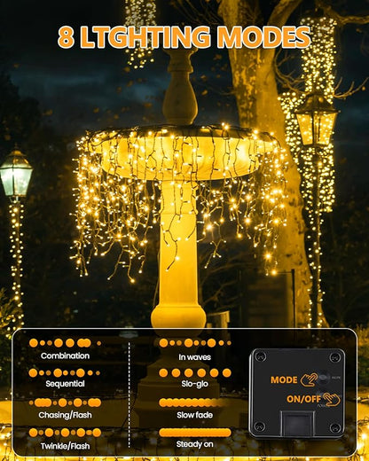 2 Pack Super Long Solar Christmas Lights Outdoor Waterproof, 400 LED 144FT Solar String Lights with Green Wire 8 Lighting Modes, Mini Led Twinkle Light for Xmas Tree Fence Yard Party Decor, Warm White