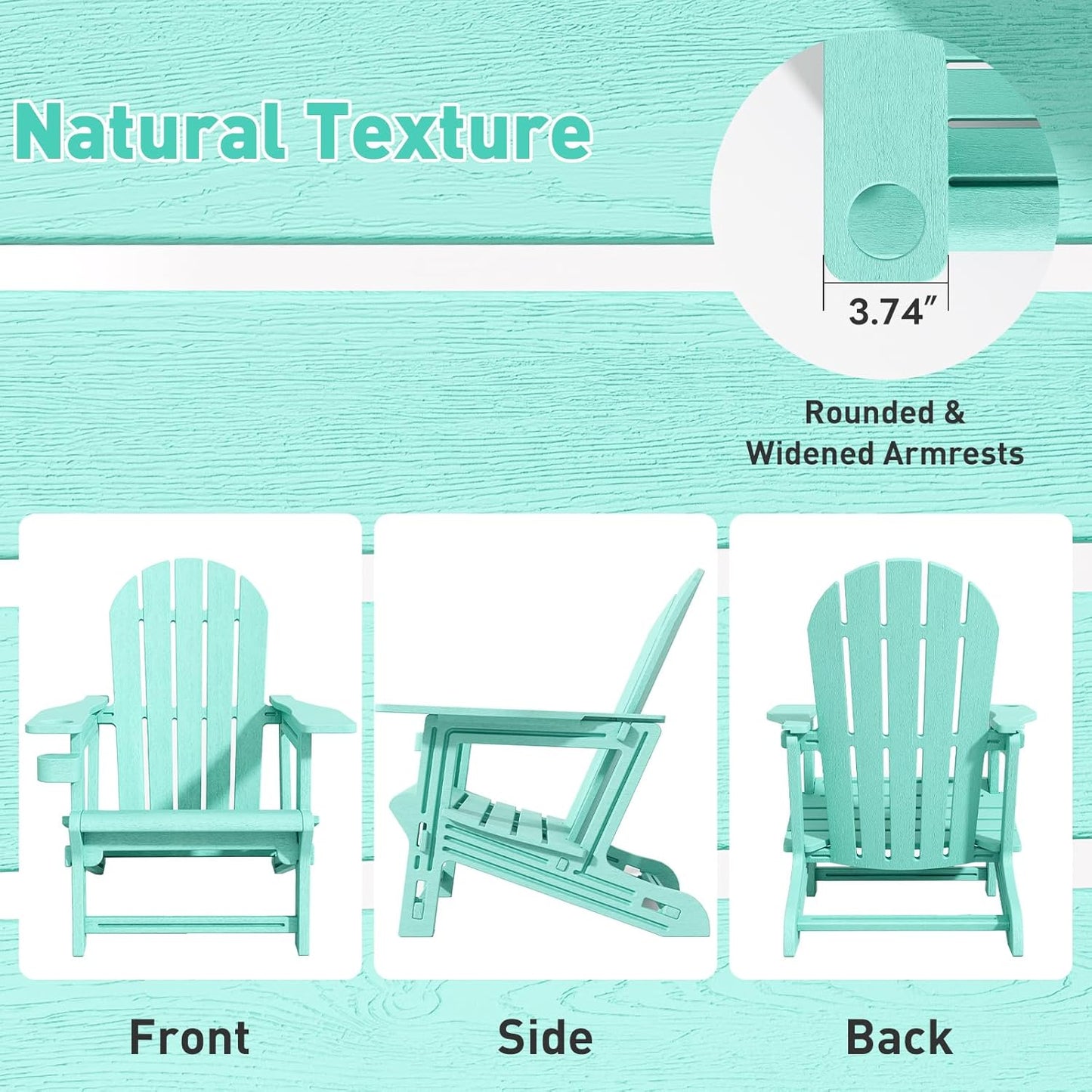 Adirondack Chairs Set of 4, Tool-Free Assembly All-Weather Plastic Adirondack Chairs, HDPE Fire Pit Chairs with Cup Holder, Outdoor Chair for Patio Garden (Aruba)