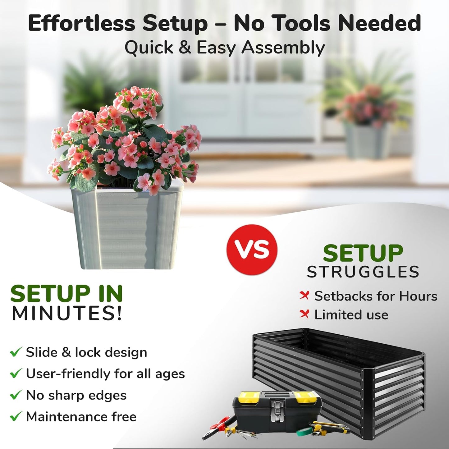 Raised Garden Bed - 1x1 ft Planter Box - White HDPE - No Tools Needed - DIY Kit for Urban Gardening, Flowers, Herbs & Vegetables - Made in The USA - 2 Pack