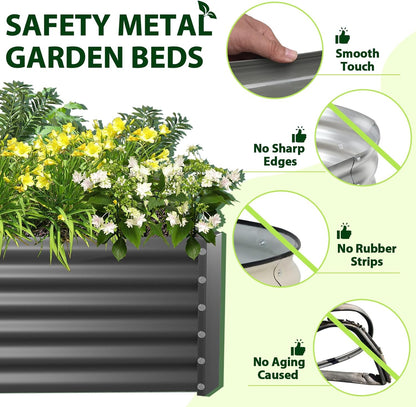 A ANLEOLIFE 8X4X1.5ft Galvanized Raised Garden Bed Kit, Rectangular Large Metal Deep Root Planters for Outdoor Plants Vegetables Flowers Herb, 359 Gallon Capacity- Quartz Grey