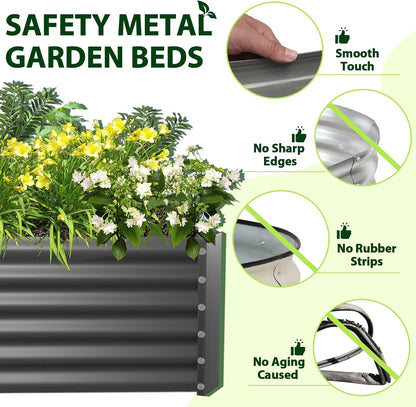 A ANLEOLIFE 8X4X1.5 ft Galvanized Raised Garden Beds Outdoor, Rectangular Metal Planter Box for Planting Vegetables Flowers Herb, Anti-Rust & Easy-Setup, Quartz Grey