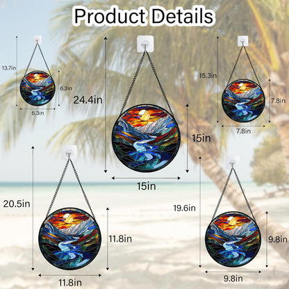 Stained Glass Window Hanging, Canyon Mountains Sunset View Sun Catcher for Window Home Decor Landscape Suncatcher Mother's Day Birthday Gifts for Women Men Mom and Nana 15 in