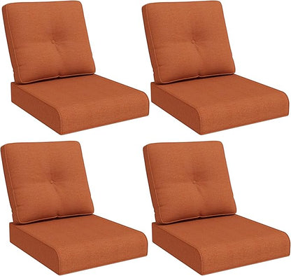 Joyside Outdoor Chair Cushions Set, 22x25/22x24 Inch Patio Furniture Deep Seat Cushions, Water Resistant & Thick Cushion, Outdoor Replacement Cushions for Seat and Sofa (Orange, 4 Set)