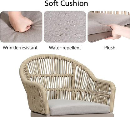 PURPLE LEAF 9 Pieces Patio Dining Set with Outdoor Aluminium Square Dining Table and Woven Rattan Chairs Modern Metal Furniture Cushions Sets for Garden Yard Indoor Decor Kitchen Champagne