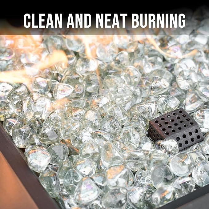 Skyflame 10-Pound Fire Glass Diamonds for Fire Pit Fireplace Landscaping, 1/2 Inch Reflective Glass Fire-Diamonds, Crystal Ice