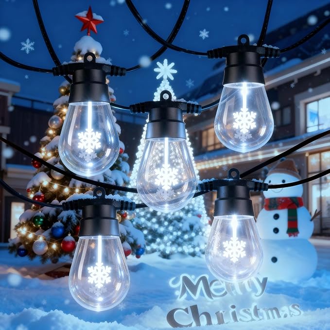 LED Christmas Lights, 50FT Patio Lights with 16Pcs Shatterproof S14 Bulb(1 Spare), 4 Lighting Mode, Connectable, Waterproof White Edison Plastic Bulb Hanging Light for Yard Gazebo Porch Décor