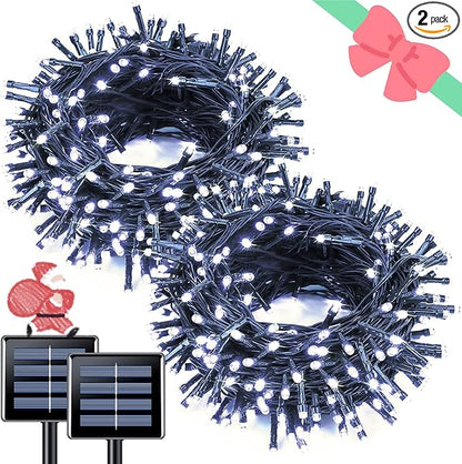 JMEXSUSS 2 Pack White Solar Christmas Lights, Total 200 LED 66 FT Solar String Lights Outdoor Waterproof, White Twinkle Light for Christmas Tree Outside Garden Yard Decor
